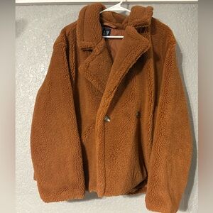GAP Burnt Orange Teddy Oversized Button Front Sherpa Jacket (XL)
